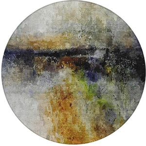 8 Foot Round Copper Abstract Polyester Area Rug Washable for Indoor Outdoor Use