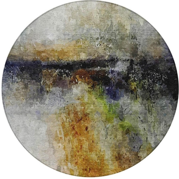 8 Foot Round Copper Abstract Polyester Area Rug Washable for Indoor Outdoor Use