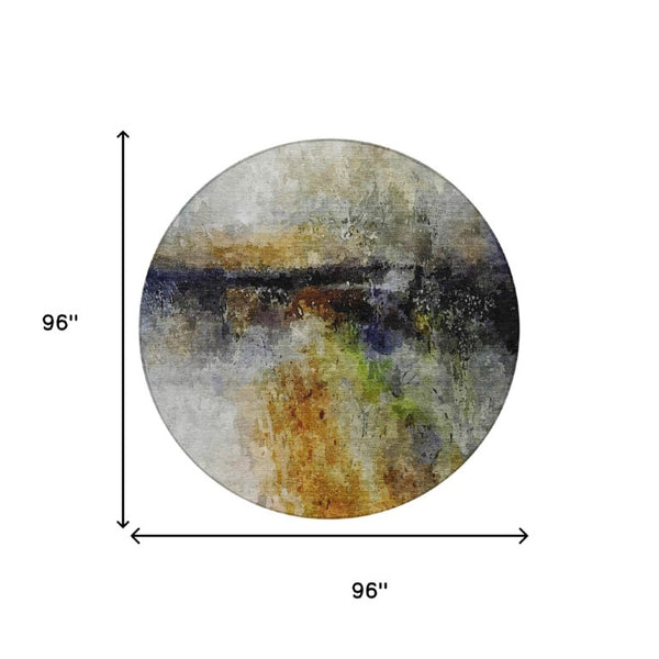 8 Foot Round Copper Abstract Polyester Area Rug Washable for Indoor Outdoor Use