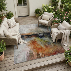 10 Ft Abstract Polyester Area Rug Washable Stain Resistant for Patio and Living Room