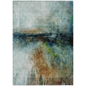 HomeRoots 9 X 12 Teal Silver Abstract Polyester Area Rug Washable Indoor Outdoor Use 739695