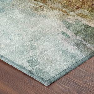 9 X 12 Teal Silver Abstract Polyester Area Rug Washable Indoor Outdoor Use