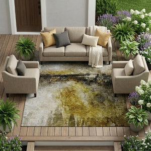 8x10 Abstract Wheat Gold Polyester Area Rug Washable Stain Resistant Indoor Outdoor