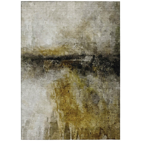 HomeRoots 8x10 Abstract Wheat Gold Polyester Area Rug Washable Stain Resistant Indoor Outdoor 739700