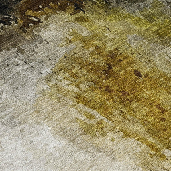 8x10 Abstract Wheat Gold Polyester Area Rug Washable Stain Resistant Indoor Outdoor