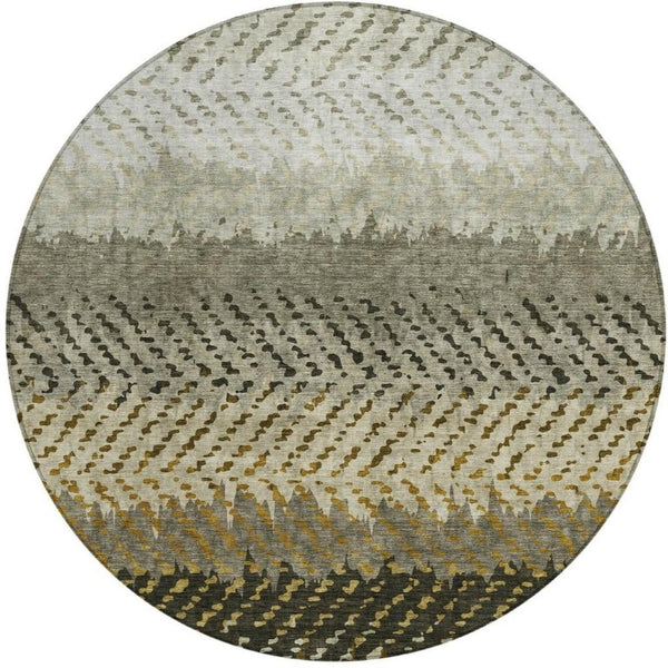 8 Foot Round Striped Polyester Area Rug for Patio Porch or High Traffic Rooms