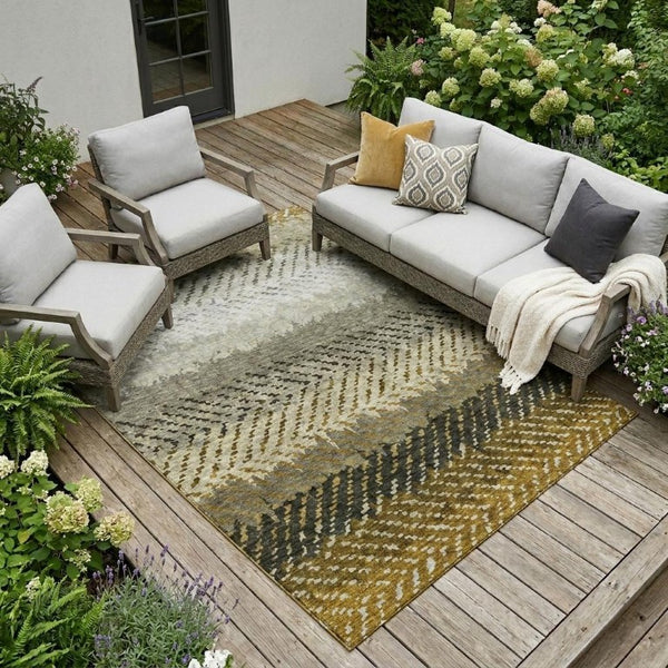 8x10 Striped Polyester Area Rug Washable Stain Resistant Indoor Outdoor Patio