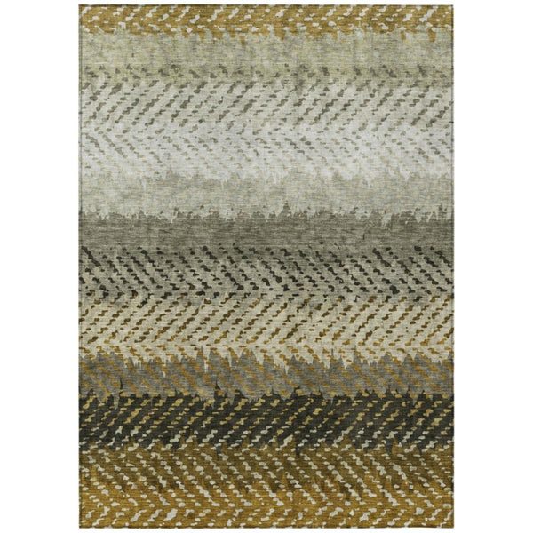 HomeRoots 8x10 Striped Polyester Area Rug Washable Stain Resistant Indoor Outdoor Patio 739718