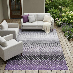 8 X 10 Plum Striped Polyester Area Rug Washable Stain Resistant Indoor Outdoor