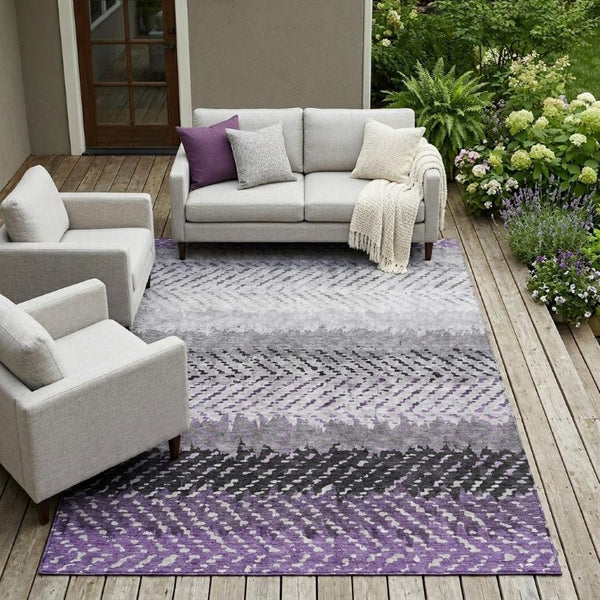 8 X 10 Plum Striped Polyester Area Rug Washable Stain Resistant Indoor Outdoor