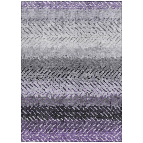 8 X 10 Plum Striped Polyester Area Rug Washable Stain Resistant Indoor Outdoor