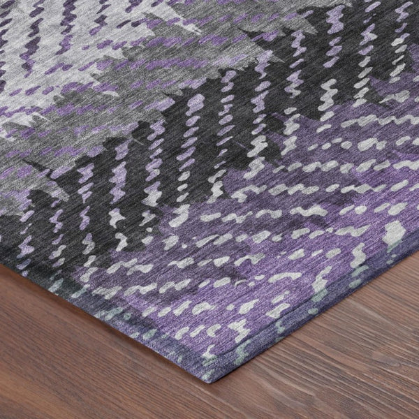 8 X 10 Plum Striped Polyester Area Rug Washable Stain Resistant Indoor Outdoor