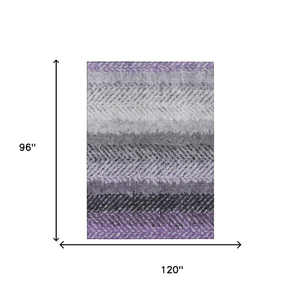 8 X 10 Plum Striped Polyester Area Rug Washable Stain Resistant Indoor Outdoor