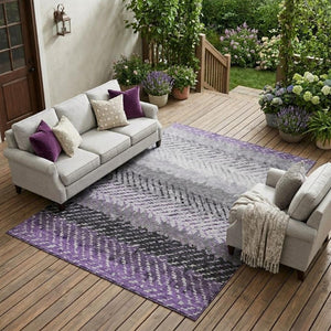 9 X 12 Plum Purple Stripe Polyester Area Rug Washable for Indoor Outdoor Use
