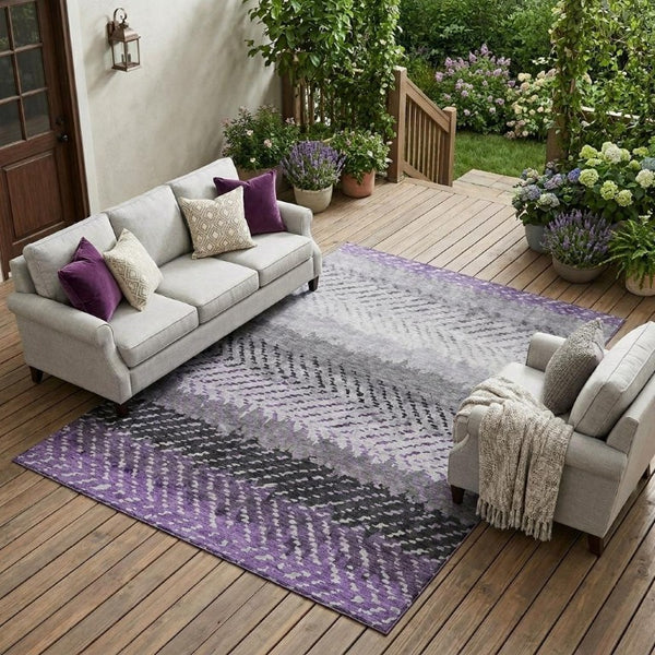 9 X 12 Plum Purple Stripe Polyester Area Rug Washable for Indoor Outdoor Use