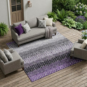 10 X 14 Striped Plum Purple Washable Polyester Indoor Outdoor Rug for Patio