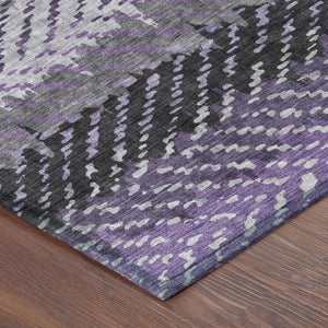 10 X 14 Striped Plum Purple Washable Polyester Indoor Outdoor Rug for Patio
