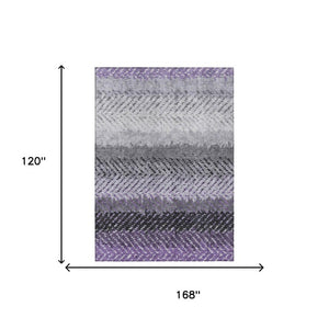 10 X 14 Striped Plum Purple Washable Polyester Indoor Outdoor Rug for Patio