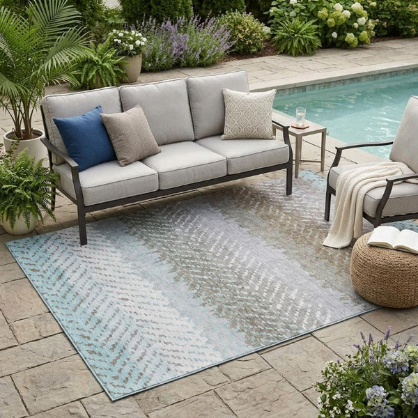 5 X 8 Ivory Taupe Stripe Polyester Area Rug Washable Indoor Outdoor Pet Friendly