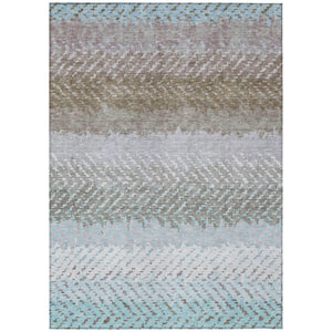 HomeRoots 5 X 8 Ivory Taupe Stripe Polyester Area Rug Washable Indoor Outdoor Pet Friendly 739734