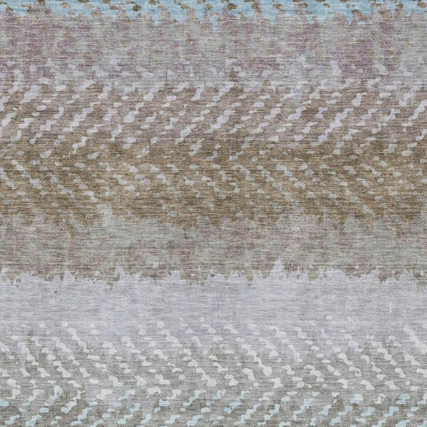 5 X 8 Ivory Taupe Stripe Polyester Area Rug Washable Indoor Outdoor Pet Friendly