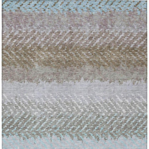 5 X 8 Ivory Taupe Stripe Polyester Area Rug Washable Indoor Outdoor Pet Friendly