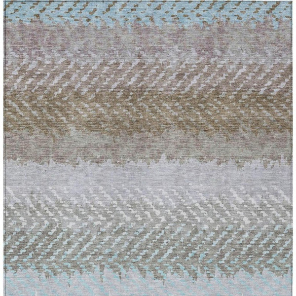 5 X 8 Ivory Taupe Stripe Polyester Area Rug Washable Indoor Outdoor Pet Friendly