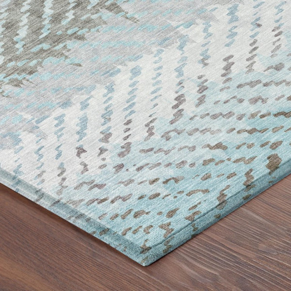 5 X 8 Ivory Taupe Stripe Polyester Area Rug Washable Indoor Outdoor Pet Friendly