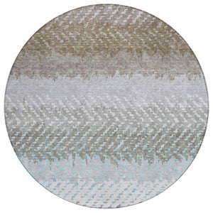 HomeRoots 8 Foot Round Ivory Taupe Striped Polyester Rug Washable for Patio or Family Room 739735
