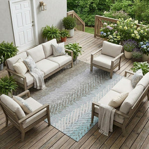 10 X 14 Washable Striped Polyester Area Rug for Indoor Outdoor Patio Living