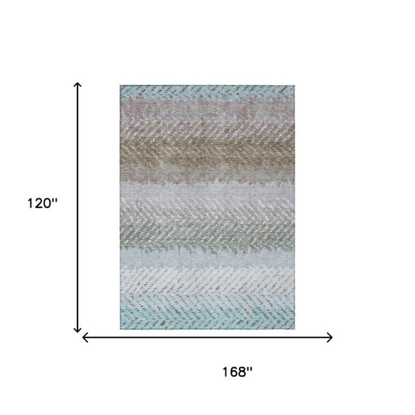 10 X 14 Washable Striped Polyester Area Rug for Indoor Outdoor Patio Living