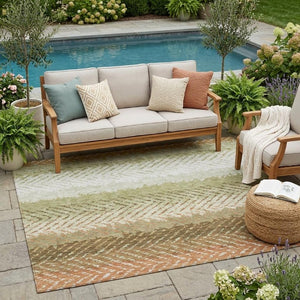 5 X 8 Sage Green Striped Polyester Area Rug Washable for Patio Porch or Living Room