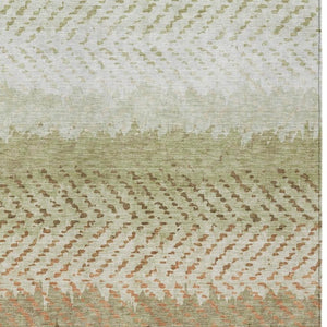 5 X 8 Sage Green Striped Polyester Area Rug Washable for Patio Porch or Living Room