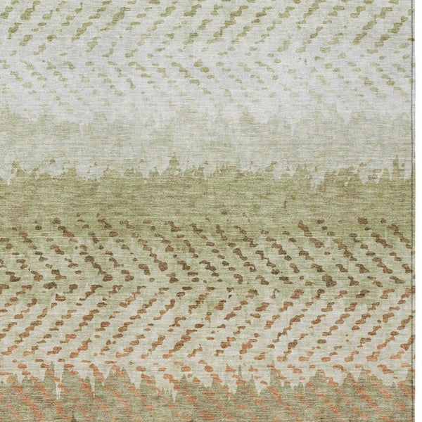 5 X 8 Sage Green Striped Polyester Area Rug Washable for Patio Porch or Living Room