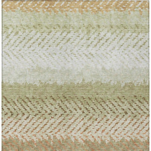 5 X 8 Sage Green Striped Polyester Area Rug Washable for Patio Porch or Living Room