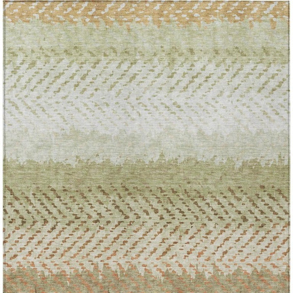 5 X 8 Sage Green Striped Polyester Area Rug Washable for Patio Porch or Living Room