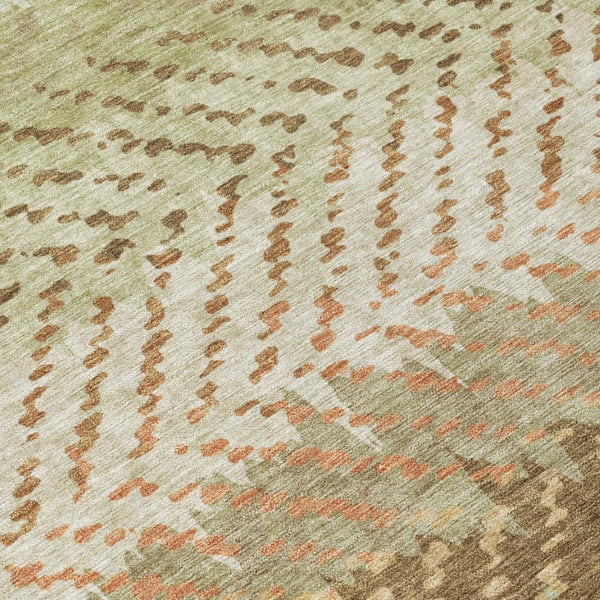 5 X 8 Sage Green Striped Polyester Area Rug Washable for Patio Porch or Living Room