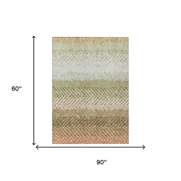 5 X 8 Sage Green Striped Polyester Area Rug Washable for Patio Porch or Living Room