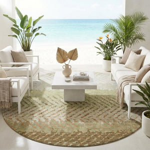 8 Foot Round Striped Polyester Area Rug Washable for Patio Porch and Family Room