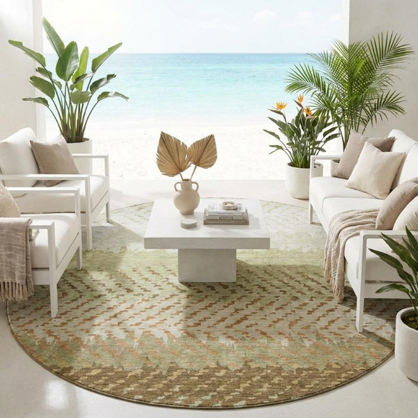 8 Foot Round Striped Polyester Area Rug Washable for Patio Porch and Family Room