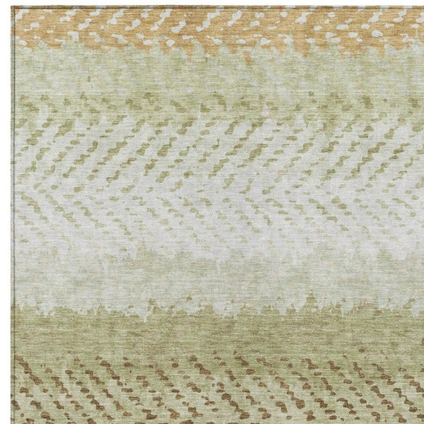 9 X 12 Sage Green Striped Polyester Area Rug Washable for Indoor Outdoor Use