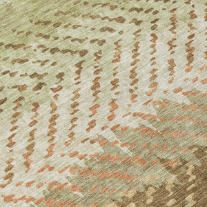 9 X 12 Sage Green Striped Polyester Area Rug Washable for Indoor Outdoor Use