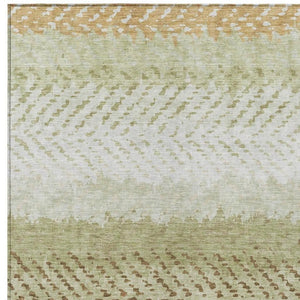 10 Ft X 14 Ft Sage Striped Polyester Area Rug Washable for Indoor Outdoor Use