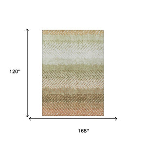 10 Ft X 14 Ft Sage Striped Polyester Area Rug Washable for Indoor Outdoor Use