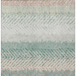 5 X 8 Striped Turquoise Polyester Area Rug Washable for Patio Porch or Living Room