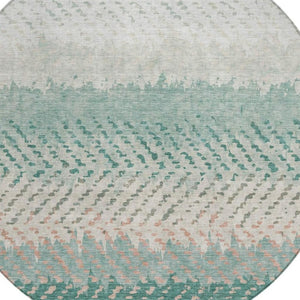 8 Foot Round Striped Polyester Rug Washable Teal Geometric Indoor Outdoor Accent