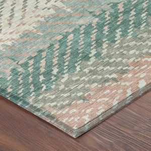 8 Foot Round Striped Polyester Rug Washable Teal Geometric Indoor Outdoor Accent
