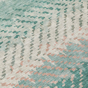 8 Foot Round Striped Polyester Rug Washable Teal Geometric Indoor Outdoor Accent
