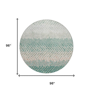 8 Foot Round Striped Polyester Rug Washable Teal Geometric Indoor Outdoor Accent