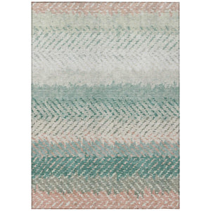 HomeRoots 8 X 10 Striped Turquoise Teal Polyester Washable Rug for Patio Porch or Living Room 739748